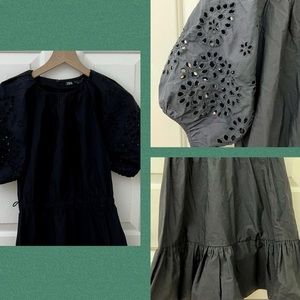 NWT Zara Black Mini Dress with Lace Puff Sleeves Size S